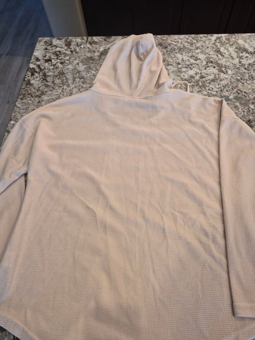 Morhuduck Beige Waffle Knit Hooded Long Sleeve Pullover With Drawstring Size L - Picture 2 of 7